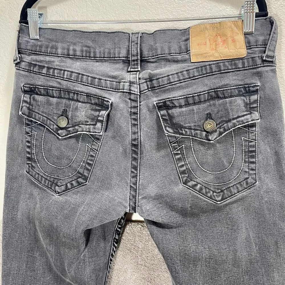 True Religion Rocco Jeans Flap Back Relaxed Skinny Fit Gray Jean Men's Size 34